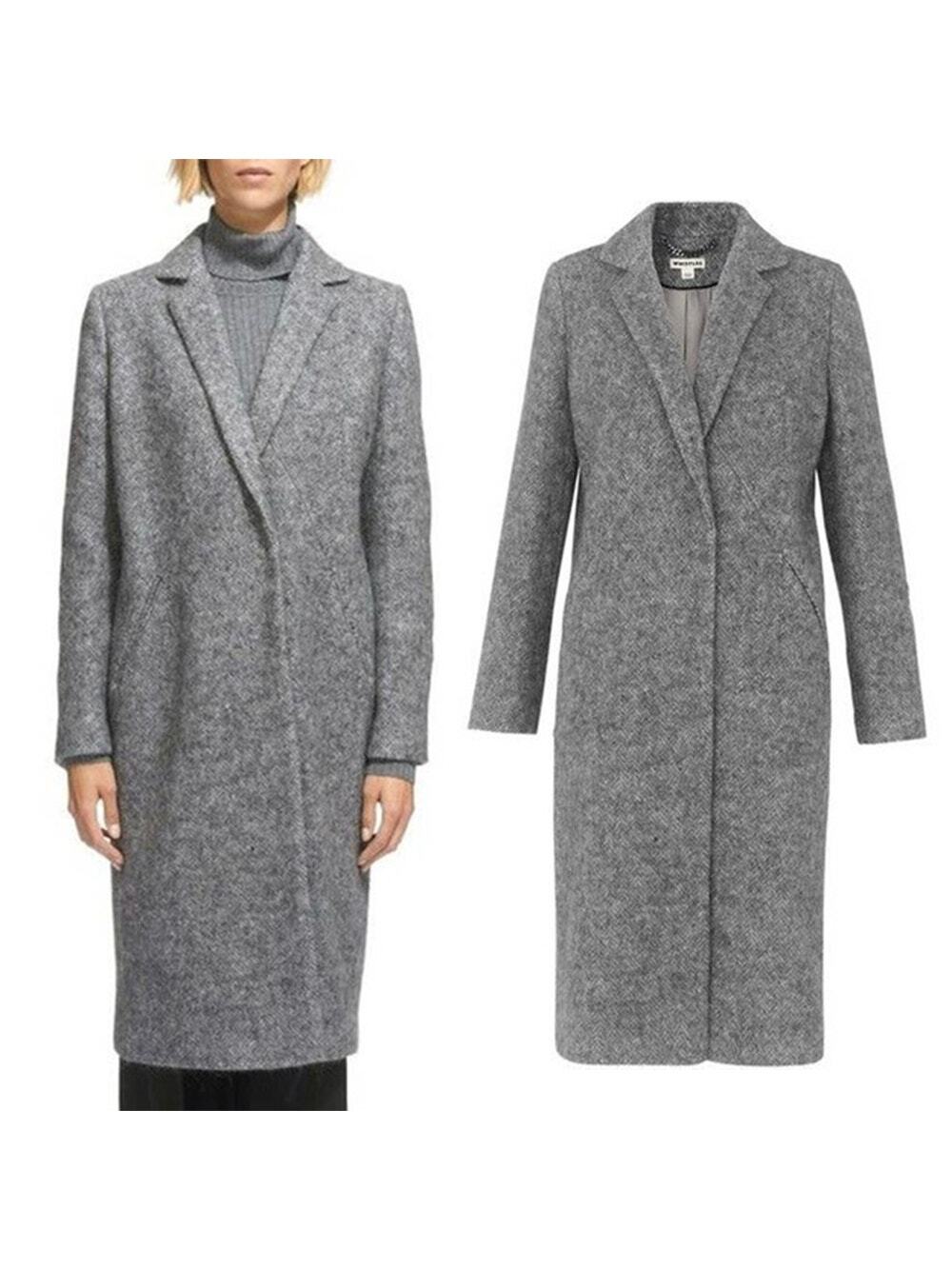 WHISTLES Grey Herringbone Cotton Wool Blend Overcoat Size US 8 $505 MSRP
